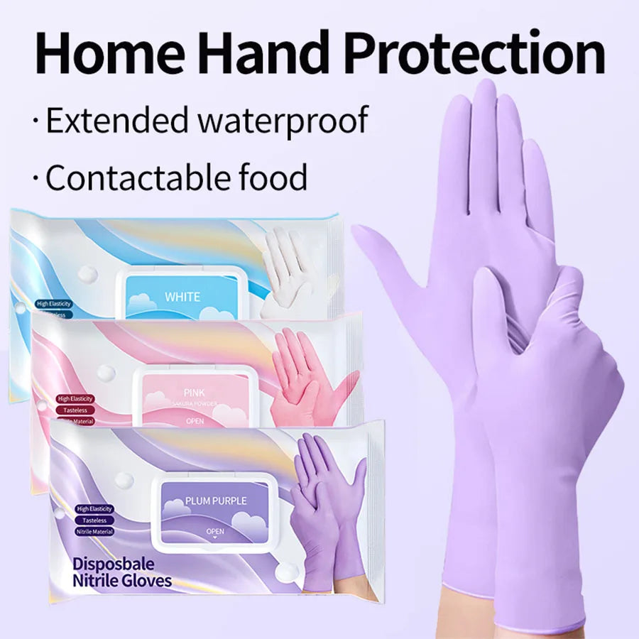 Disposable Nitrile Cleaning Gloves Latex-Free Thicken Extended Cuff Food Glove Cleaning Dishwashing Medical Exam Glove Purple