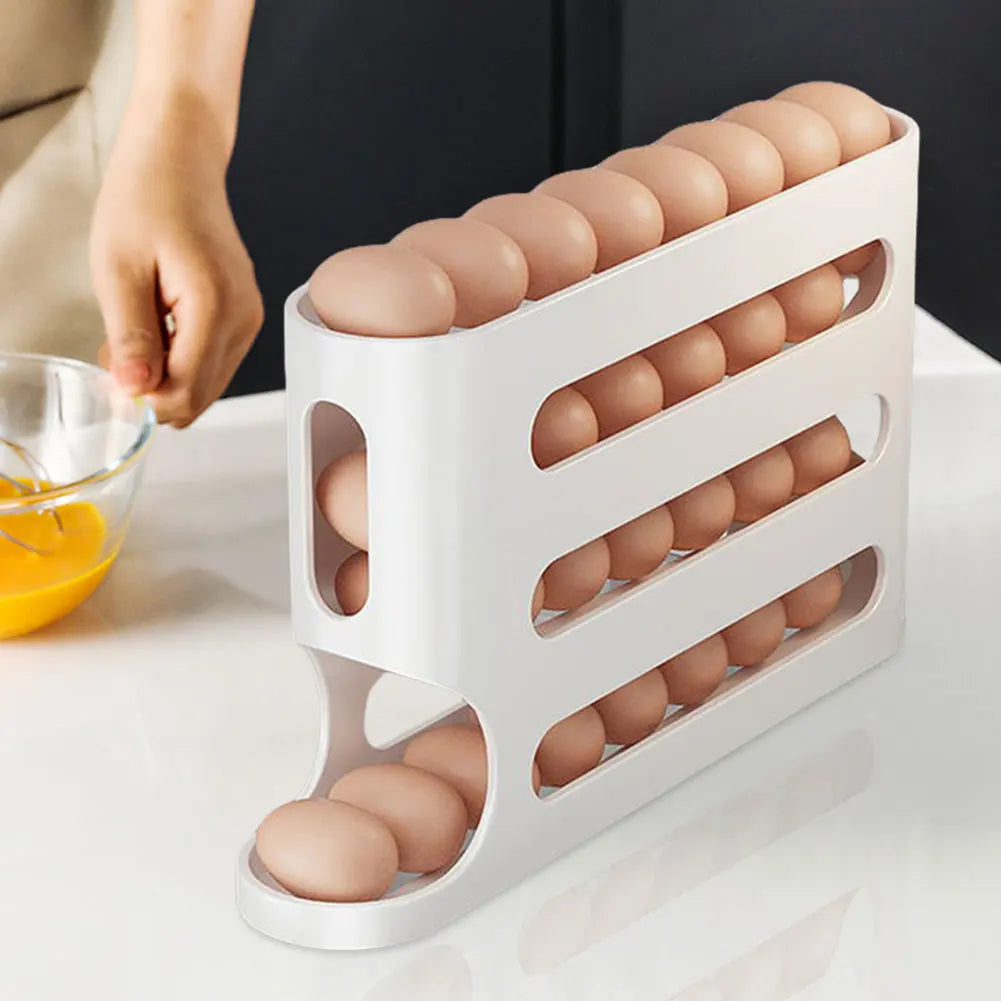4 Layers Automatic Rolling Egg Holder Rack Fridge Egg Storage Box Container Kitchen Refrigerator Egg Dispenser Kitchen Organizer