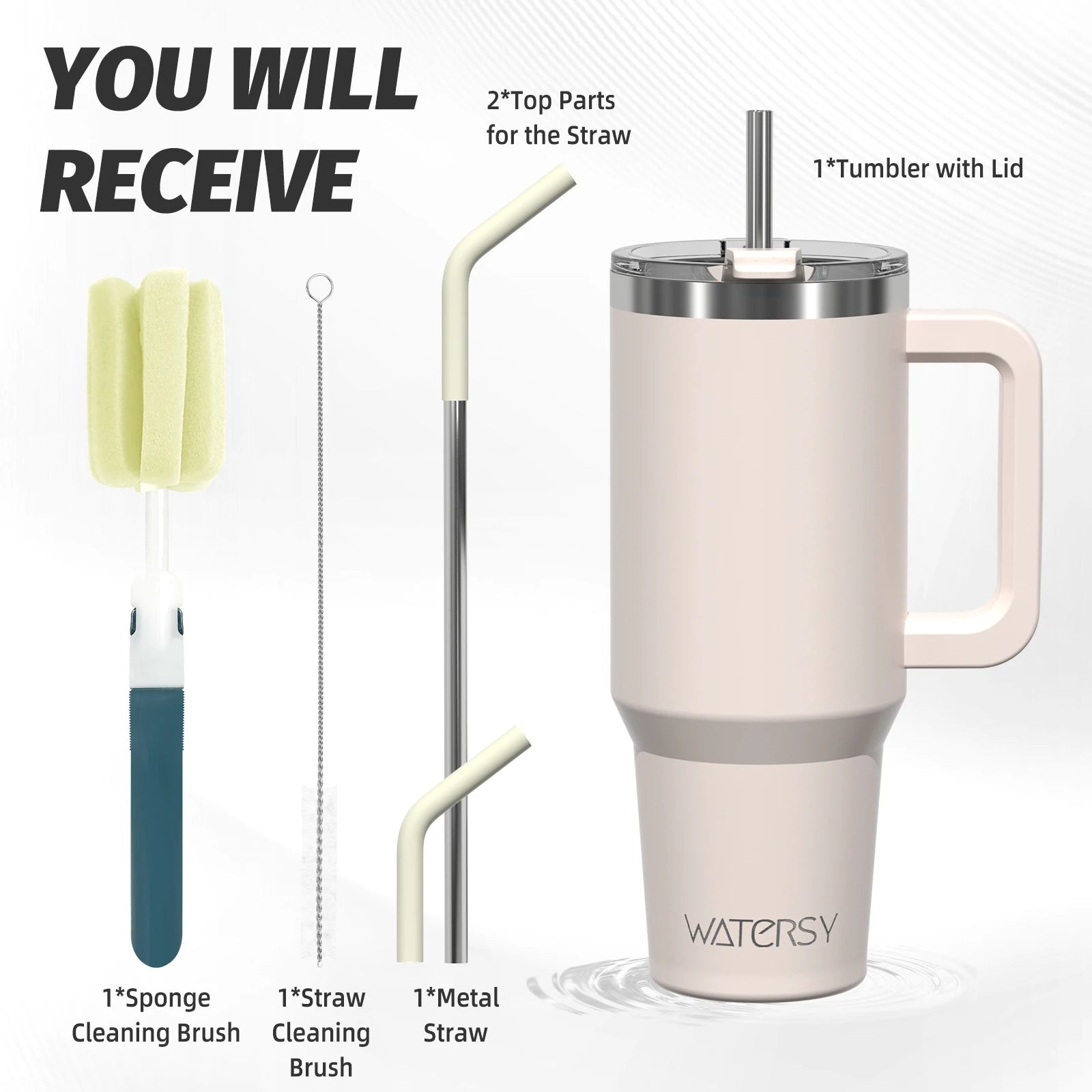 WATERSY 20oz/30oz/40oz Tumbler with Handle & Straw Large Capacity Insulated Cup, 304 Stainless Steel Vacuum Thermal Mug