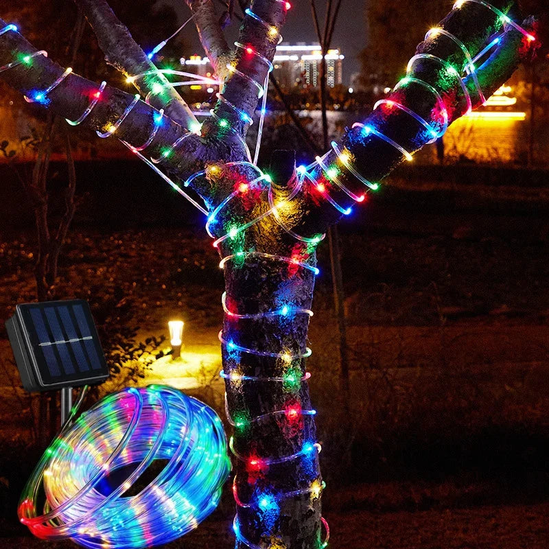 LED Solar Rope Tube Strip Light Outdoor Waterproof Fairy Light Strings Christmas Decor for Garden Lawn Tree Yard Fence Pathway