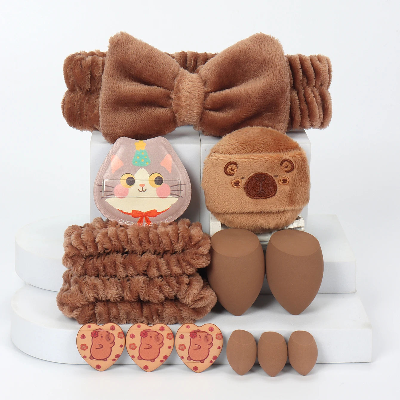 Embroidered Powder Puff Headband 13-Piece Set, Suitable for Applying and Setting Makeup, Suitable for All Skin Types