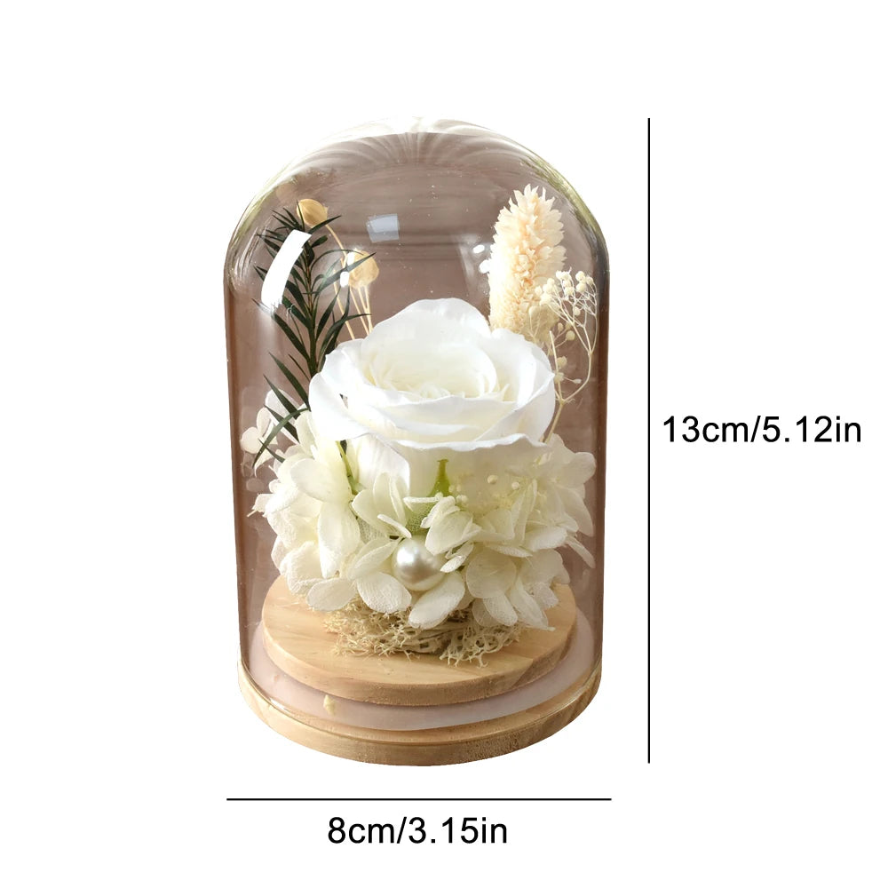 Little Artificial Rose Flowers Valentine's Day Flower Gift to Girlfriend Mother's Glass Dome Bell Jar at Valentine's Day Wedding