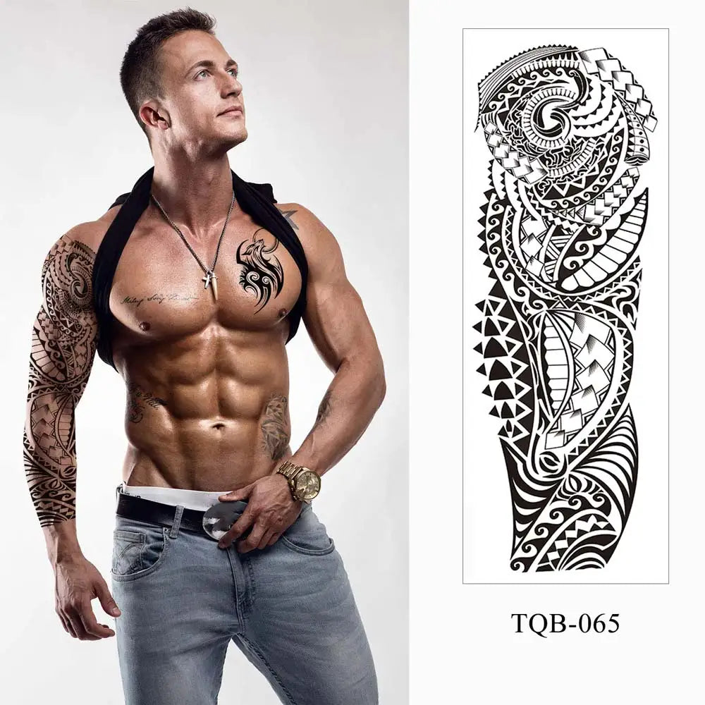 Large Arm Tattoo Sticker Full Sleeve Temporary Tattoos for Men Fish Wolf Tiger Tattoo Fake Tatoo for Women Waterproof Body Art