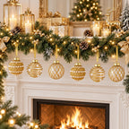 6 Pcs 6cm Gold Clear 3 Designs Glitter Pearl Christmas Balls Shatterproof Xmas Tree Hanging Ornaments for Holiday Party Decor