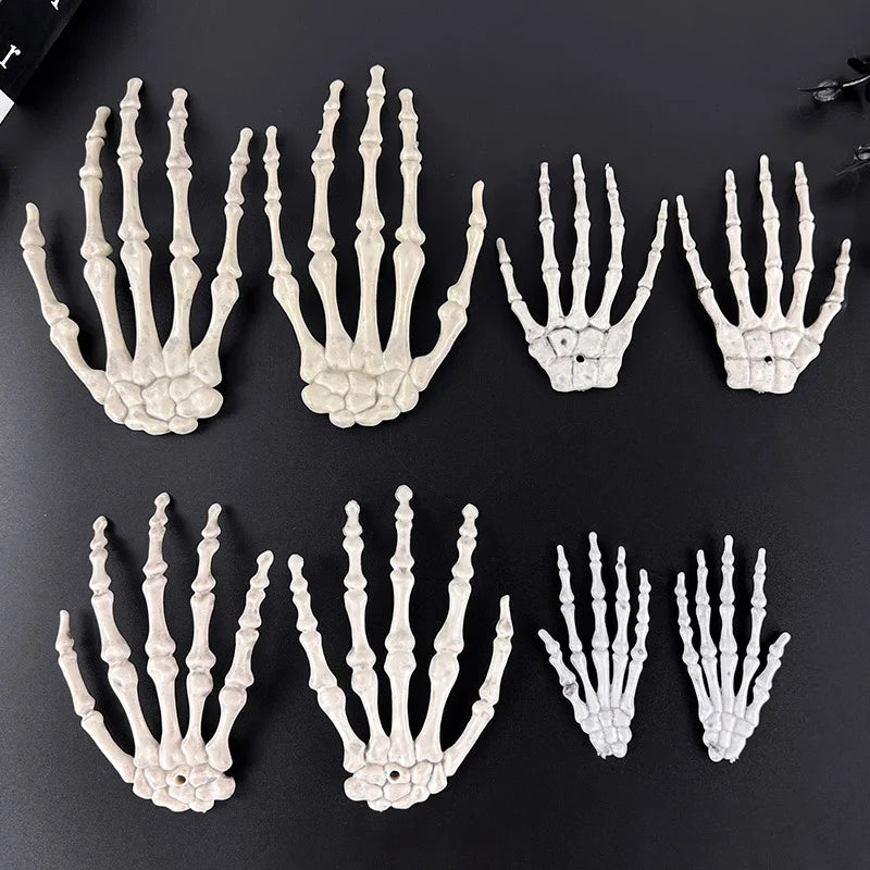 1 Pairs Halloween Skull Hand Plastic Fake Skeleton Bone Horror Props For Halloween Birthday Party Home Haunted House Decoration