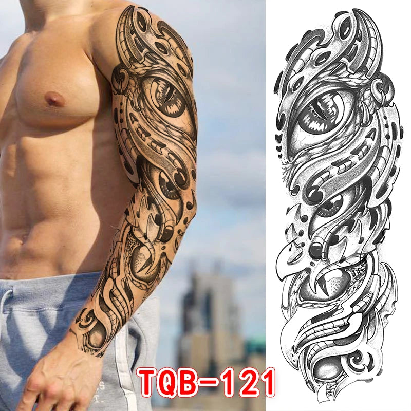Tattoo Sticker for Men Women Tribal Totem Full Arm Tattoo Fake Temporary Tattoos Sleeve Wolf Skull Tatoo Temporari Waterproof