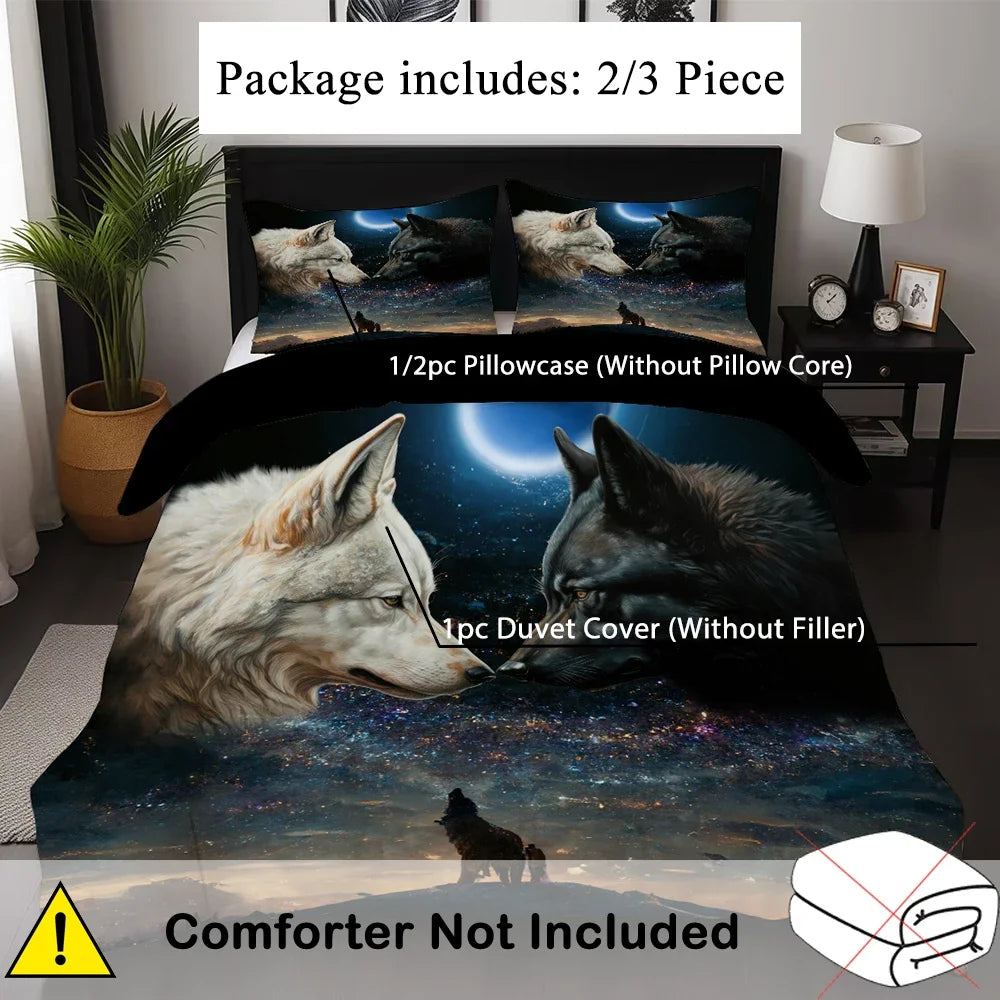 Quilt Cover 3D Printed Cartoon Anime Wolf Duvet comforter 100% Polyester Soft and Comfortable Night Sky Bedding Sheets sets