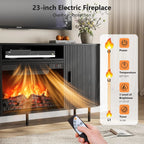 ONBRILL 63" Fluted Electric Fireplace TV Stand w/23" LED Flame Heater for Living Room, Media Console Storage Cabinet