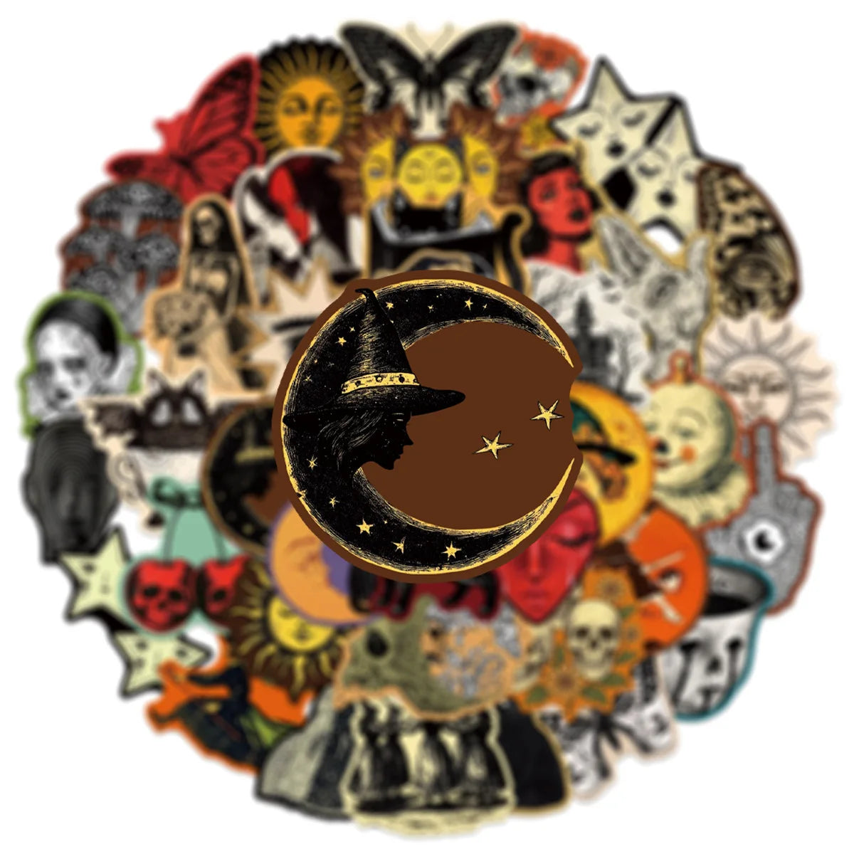 50PCS Retro Gothic Stickers Witch Moon Spooky DIY Aesthetic Stickers Phone Case Handmade Scrapbook Aesthetic Stickers