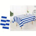 Blue and White Striped Disposable Plastic Tablecloths, Waterproof Tablecloths for Party, Banquet, and Holiday Picnics