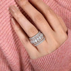 Huitan Luxury Two-Tone Wide Rings for Women Full Brilliant Cubic Zirconia Exquisite Superb Party Jewelry Trendy Chic Accessories