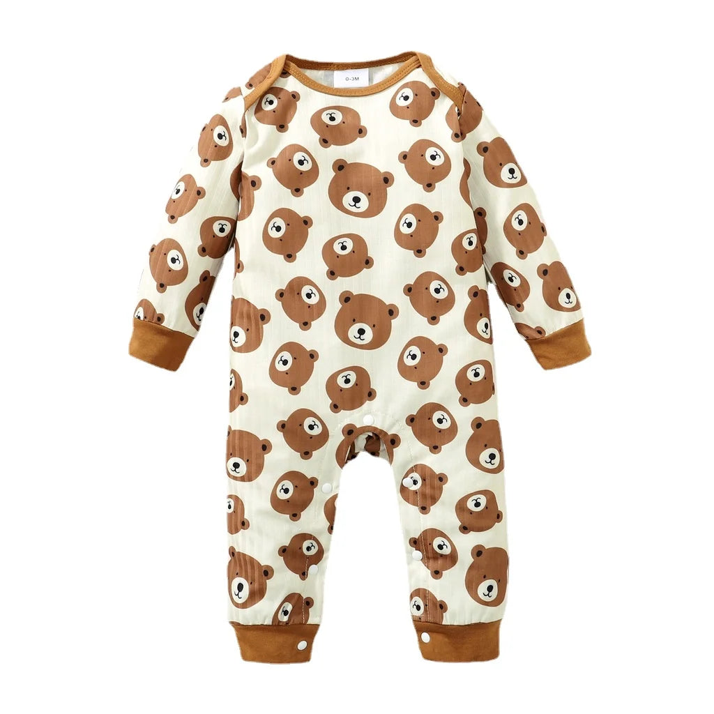 Newborn Baby Boy Romper Long Sleeves Cute Bear Print Bodysuit Spring Autumn Infant Boy Casual Jumpsuit Clothing for 0-18 Months