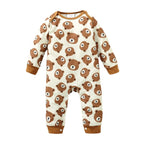 Newborn Baby Boy Romper Long Sleeves Cute Bear Print Bodysuit Spring Autumn Infant Boy Casual Jumpsuit Clothing for 0-18 Months