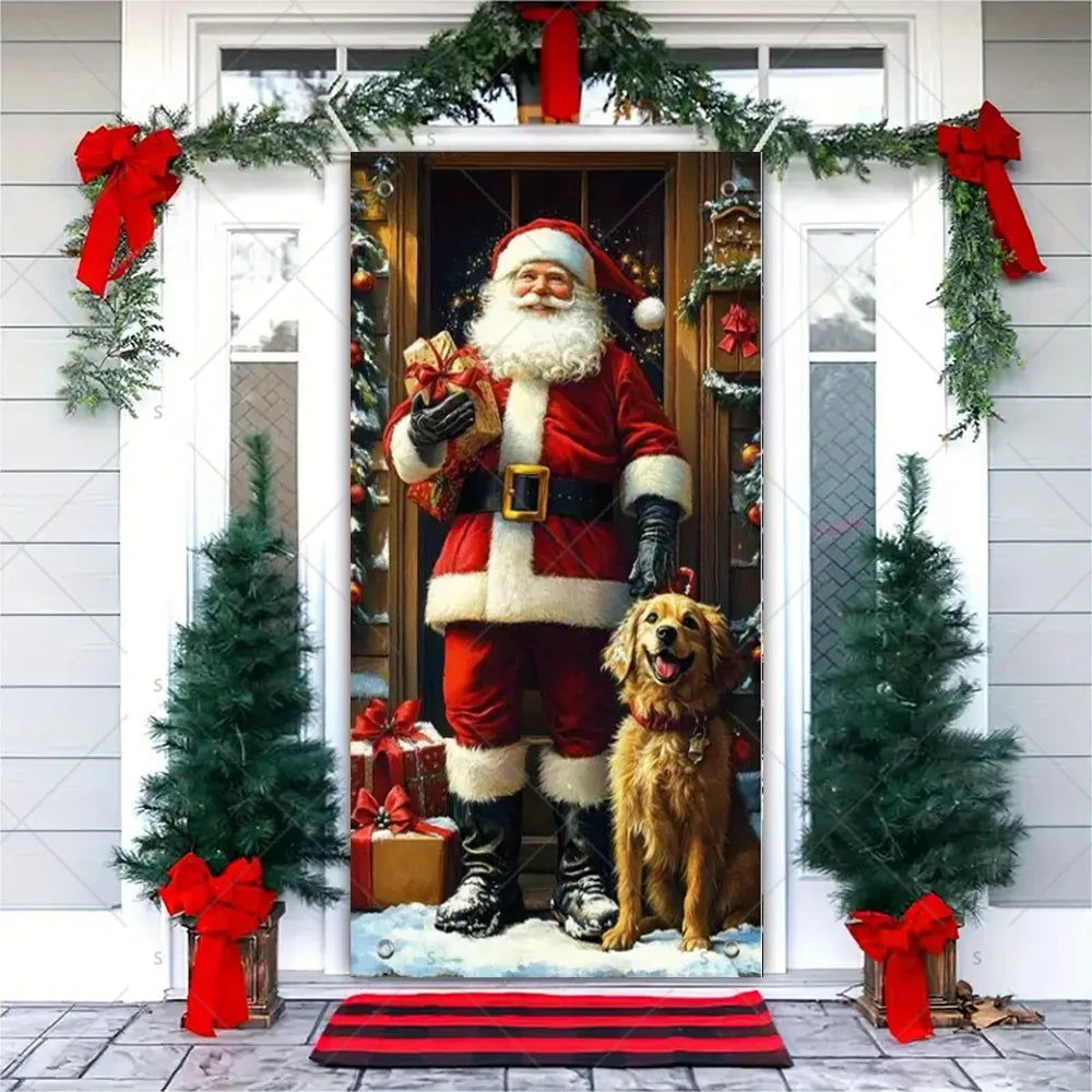 Christmas Theme Santa Claus Santa Dog Snowman Door Cover Banner Festive Party Decoration Supplies Photography Props Xmas Gifts