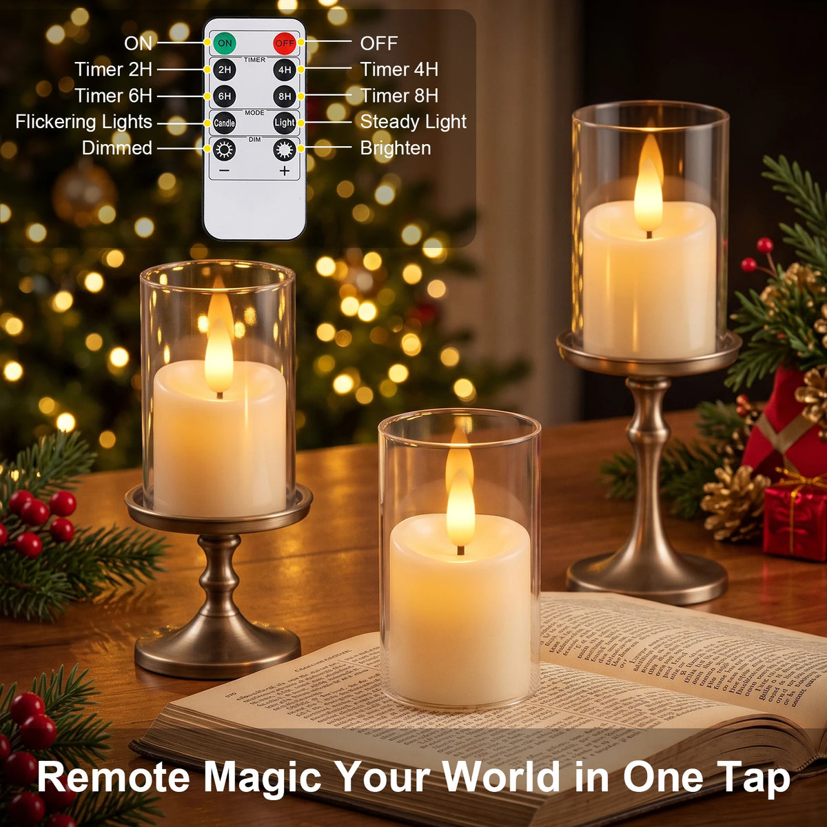 6Pcs Rechargeable Flameless LED Light Candles Crystal Clear Transparent Electronic Night Lamp Flickering Wedding Party Decor