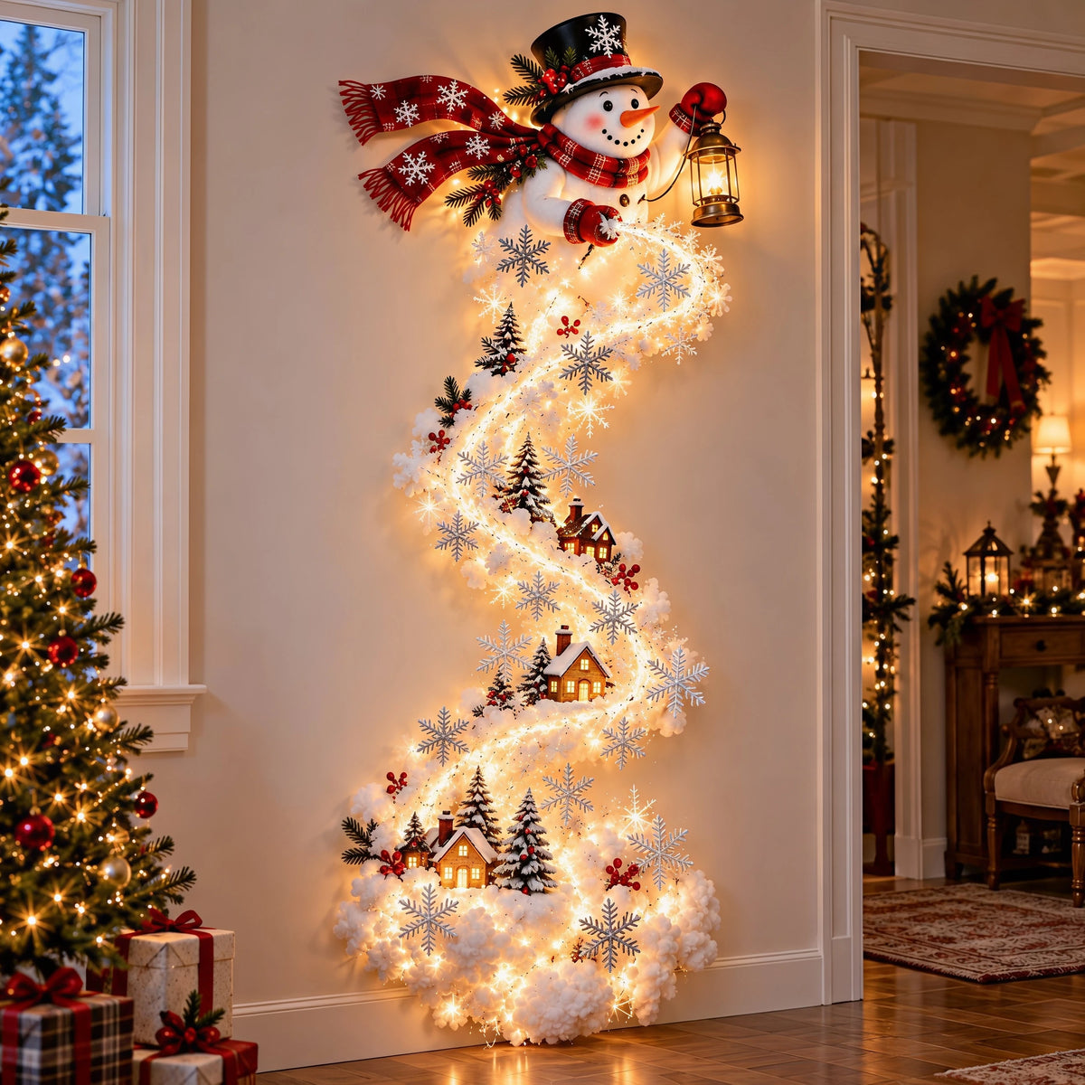 Christmas Decoration Christmas Magic Trail Wall Light Glowing Xmas Scene Wall Decor Santa Sleigh Reindeer Navidad Home Supplies