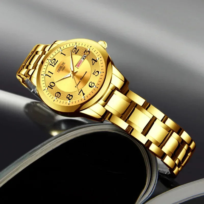Ladies Fashion Ultra-thin Steel Band Dual Calendar Luminous Waterproof Digital Scale Watch Quartz Watch for Women Gift Clock