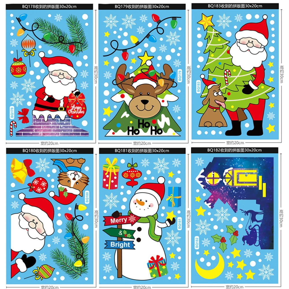 Christmas Window Cling Stickers Santa Claus Reindeer Snowflake Gift Box Window Decals for Xmas Home Shop Glass Door Window Decor