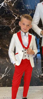 Father And Son Men Suits Groom Tuxedos 3 Pieces Cream White Floral Pattern Slim Fit Cocktail Party Business Suits Custom Made