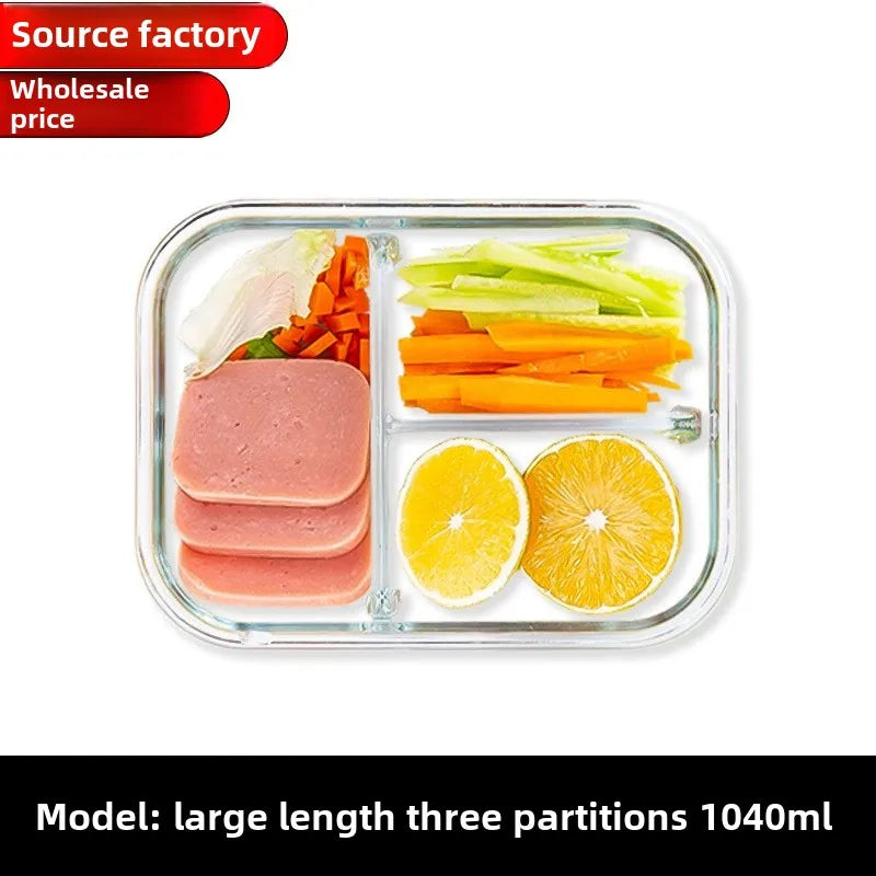 Glass Lunch Box Sealed Fresh-Keeping Box with Lid Portable Student Picnic Box Microwave-Heated Special Food Container Bento Box