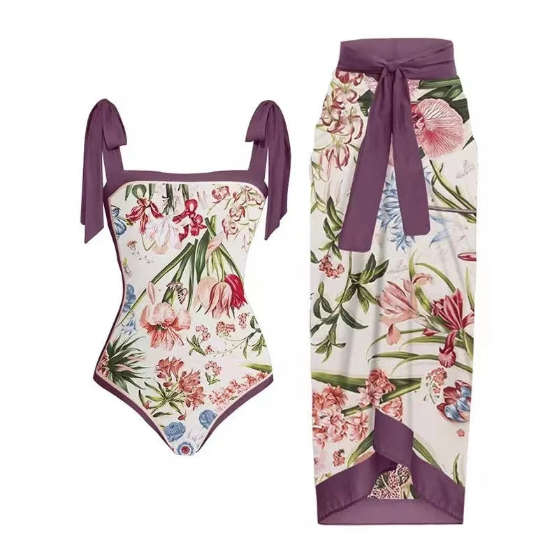 Sexy Slimming One-Piece Swimsuit Women's Beach Dress Set Fashionable Thermal Spa Swimming Bikini Full Coverage Fixed Chest Pad