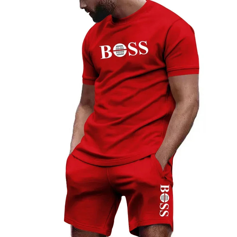 Men's two-piece sportswear short sleeved T-shirt and pants running and fitness sportswear big discount summer 2024