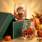 Novelty 2D Print Christmas Wine Glass Elf Snowflake Christmas Art Cup Animal Autumn Leaf Clear Stemless Glass Home Decor