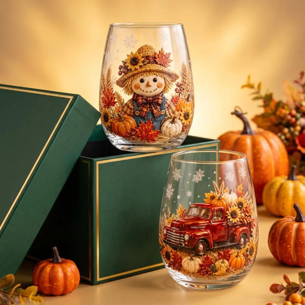 Novelty 2D Print Christmas Wine Glass Elf Snowflake Christmas Art Cup Animal Autumn Leaf Clear Stemless Glass Home Decor