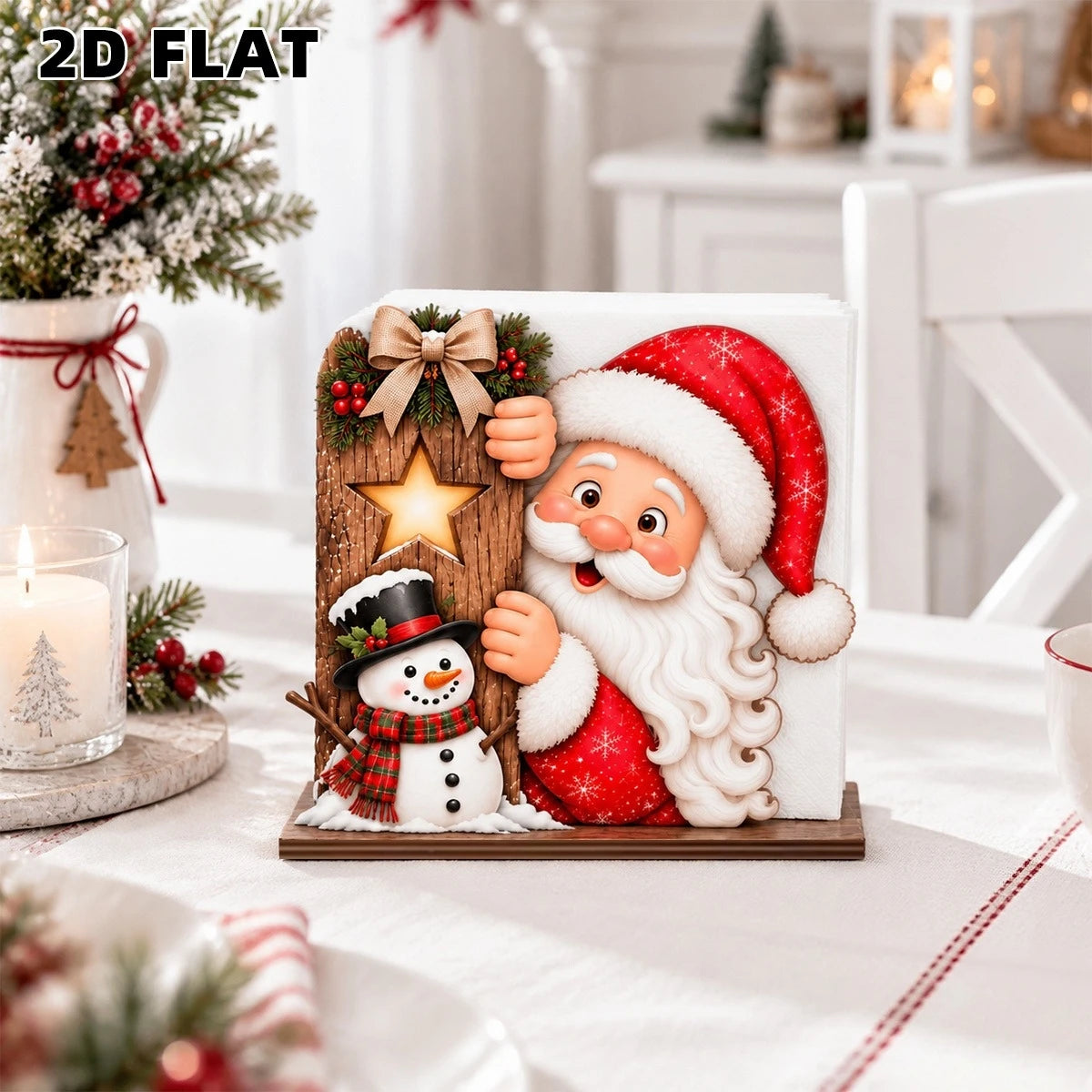 Santa Claus Wooden Napkin Holder Christmas Table Decor Desktop Tissue Storage Rack Xmas Party Dining Room Tabletop Decorations