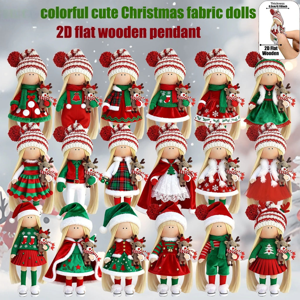12Pcs Classic Long-haired Christmas Doll Design High-quality 2D Flat Wooden Pendant Christmas Doll Decoration for Christmas