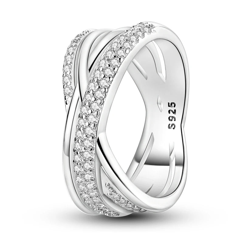 Original 925 Silver Sparkling Zircon Ring Stackable Classic Shine Stone Round Rings For Women Wedding Anniversary Jewelry Gift