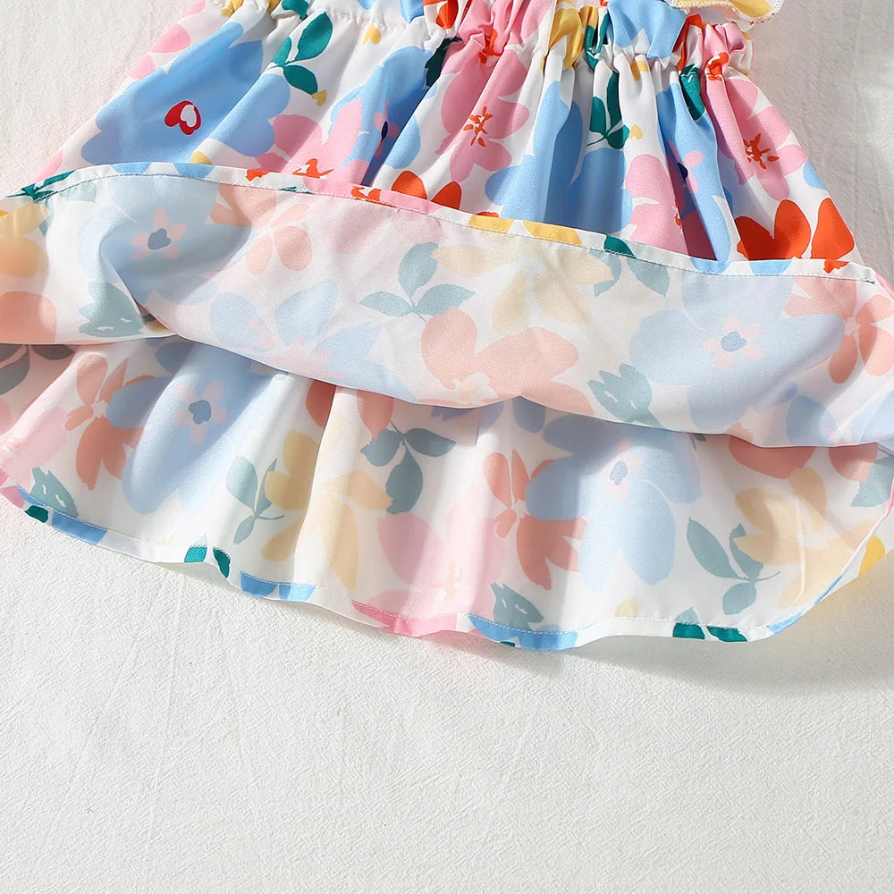 Two-Piece Summer Two-Piece Set For Girls Halter Top + Shorts Colorful Floral Print Casual Girls Set (Girls 0-2 Years Old)