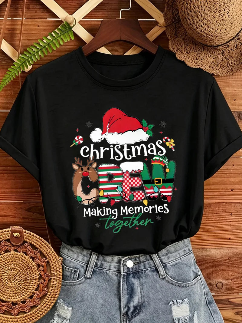 Christmas Crew Making Memories Together T Shirt Family Matching Christmas Outfit Santa Hat Graphic Tee Tops Xmas Party Shirts