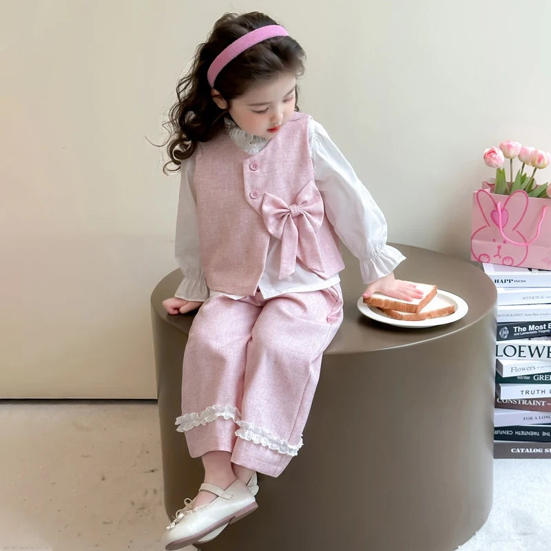 Girls Clothing Sets Fashion Children Vest +Shirts+Pants Three-piece Set Kids Princess Suit  Spring Autumn 2025 New