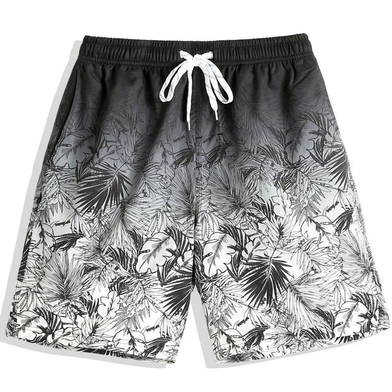 Retro Nautical Style Coconut Tree, Anchor, Sailboat 3D Print Men's Beach Shorts, Vacation Surfing Casual Swim Trunks