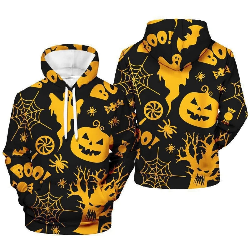 3D Print Halloween Pumpkin Hoodie For Men Spider Ghost Pattern Long Sleeve Top Casual Sweatshirt Harajuku Pullover Loose Hoodies
