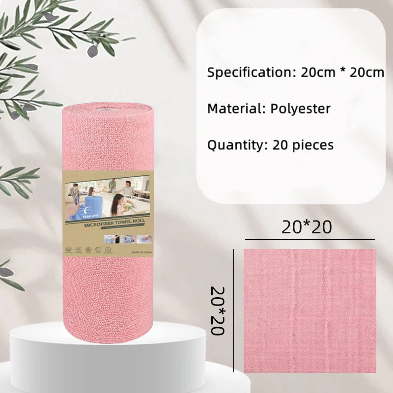 1Roll 20Sheets Reusable Microfiber Cleaning Wipes Household Kitchen Dish Rags Towel Rolls Wash Paper Towel Replacement Lint-Free