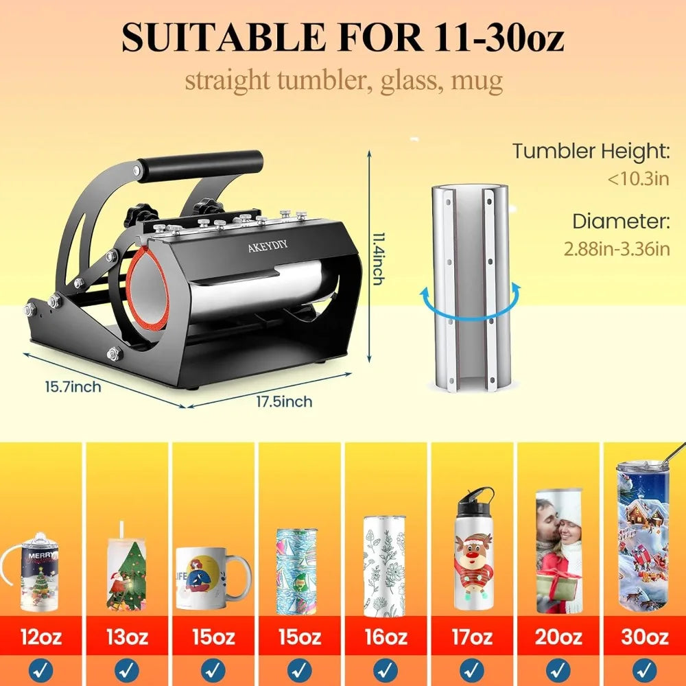 US Shipping Tumbler Heat Press Machine for 30oz 20oz 16oz Sublimation Tumblers Mugs Glass Jars Cans DIY Heat Transfer