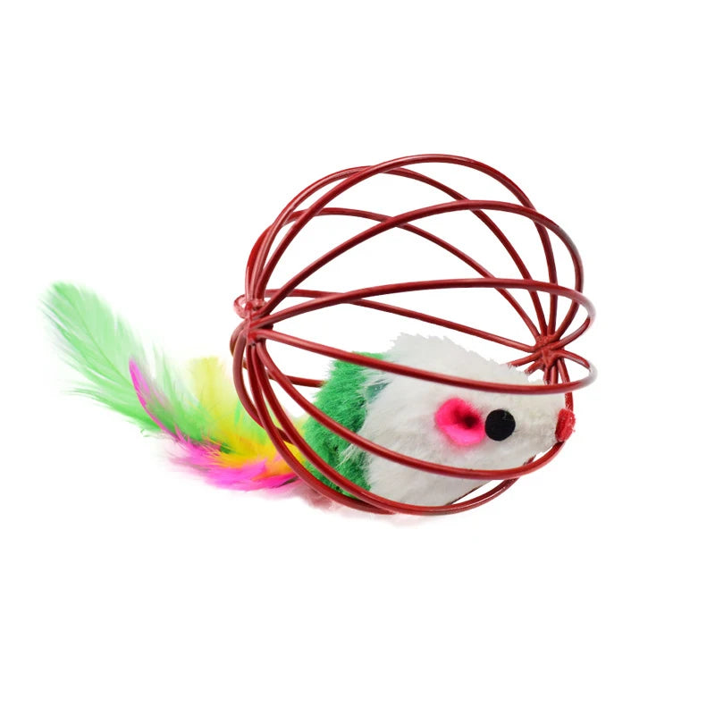 Interactive Cat Toy, Indoor Mouse Toy with Wire Cage for Tossing and Self Play, Boredom Buster for Cats