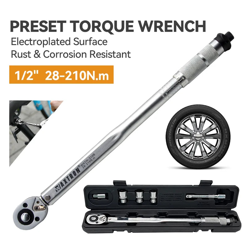 Waxtron Torque Wrench Set 1/2'' 28-210N.m Preset Torque Wrench 6PCS High Precise Hand Tools For Car Motorbike Repair