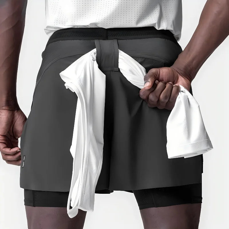 Men's Running Shorts Gym 2 In 1 Sports Shorts Fitness Leisure Workout Breathable Quick Dry Double Layer Training Shorts Men
