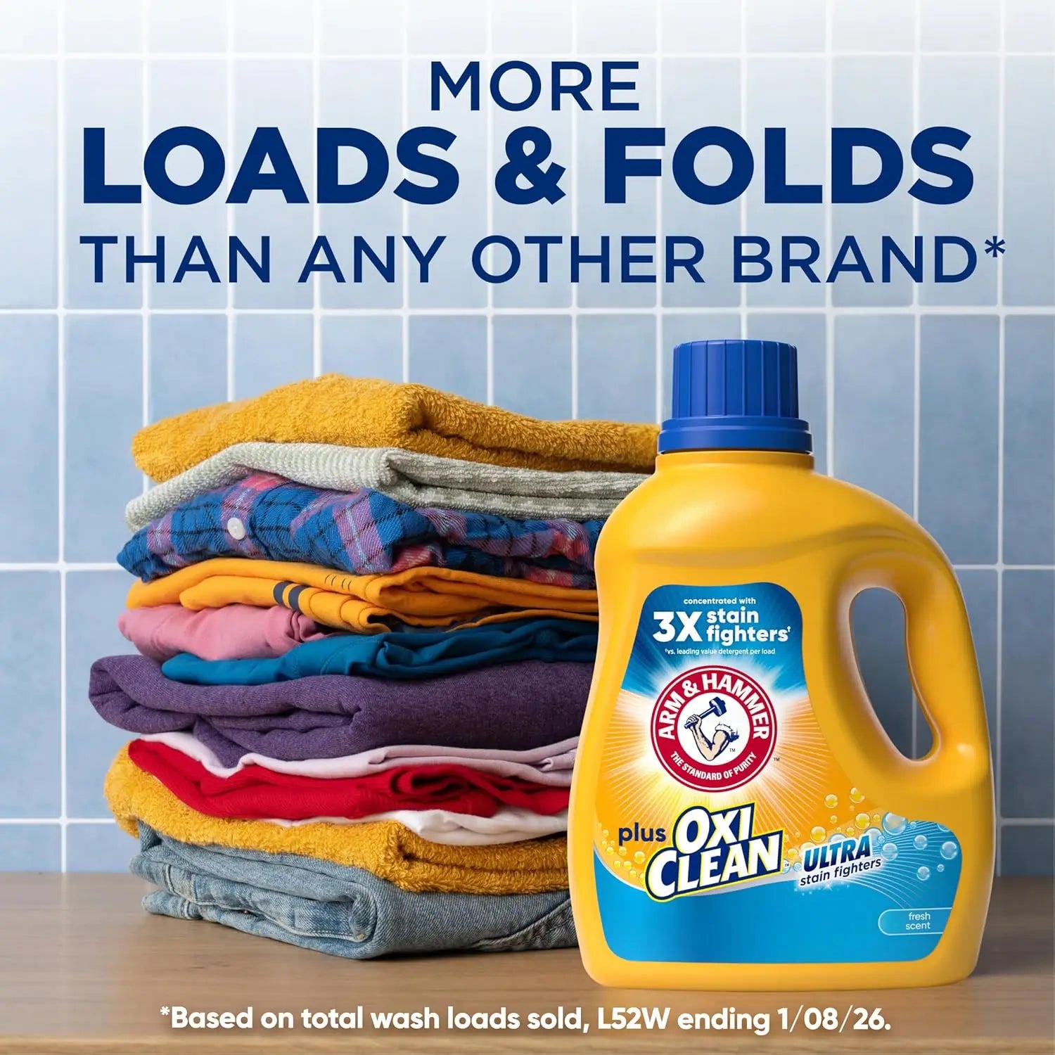 ARM & HAMMER Plus OxiClean Ultra Stain Fighters Liquid Laundry Detergent, Stain Remover for Clothes, Fresh Scent, 74 Loads, 96.2