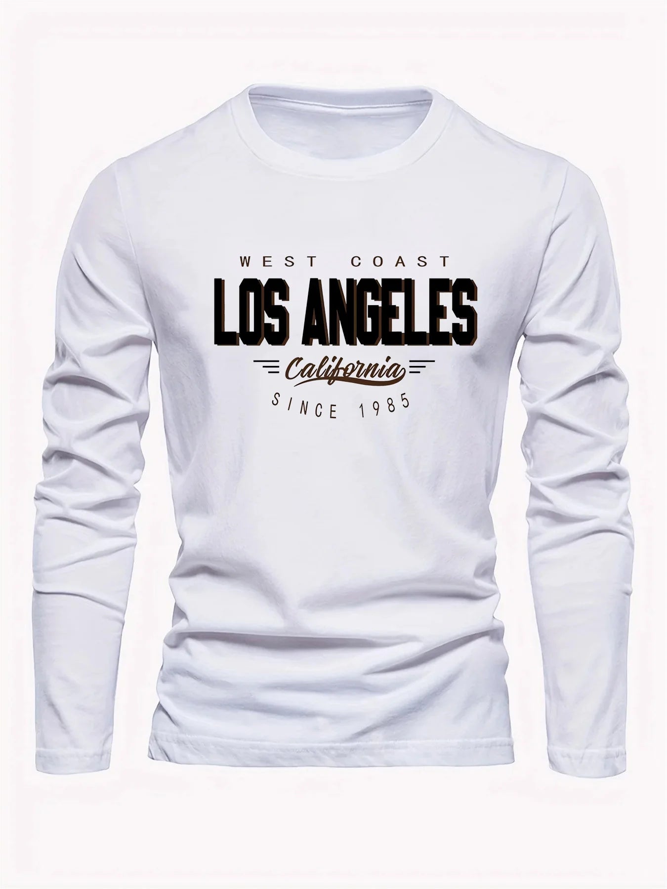 Men's 100% pure cotton loose and comfortable casual sports California letter printed round neck long sleeved T-shirt top