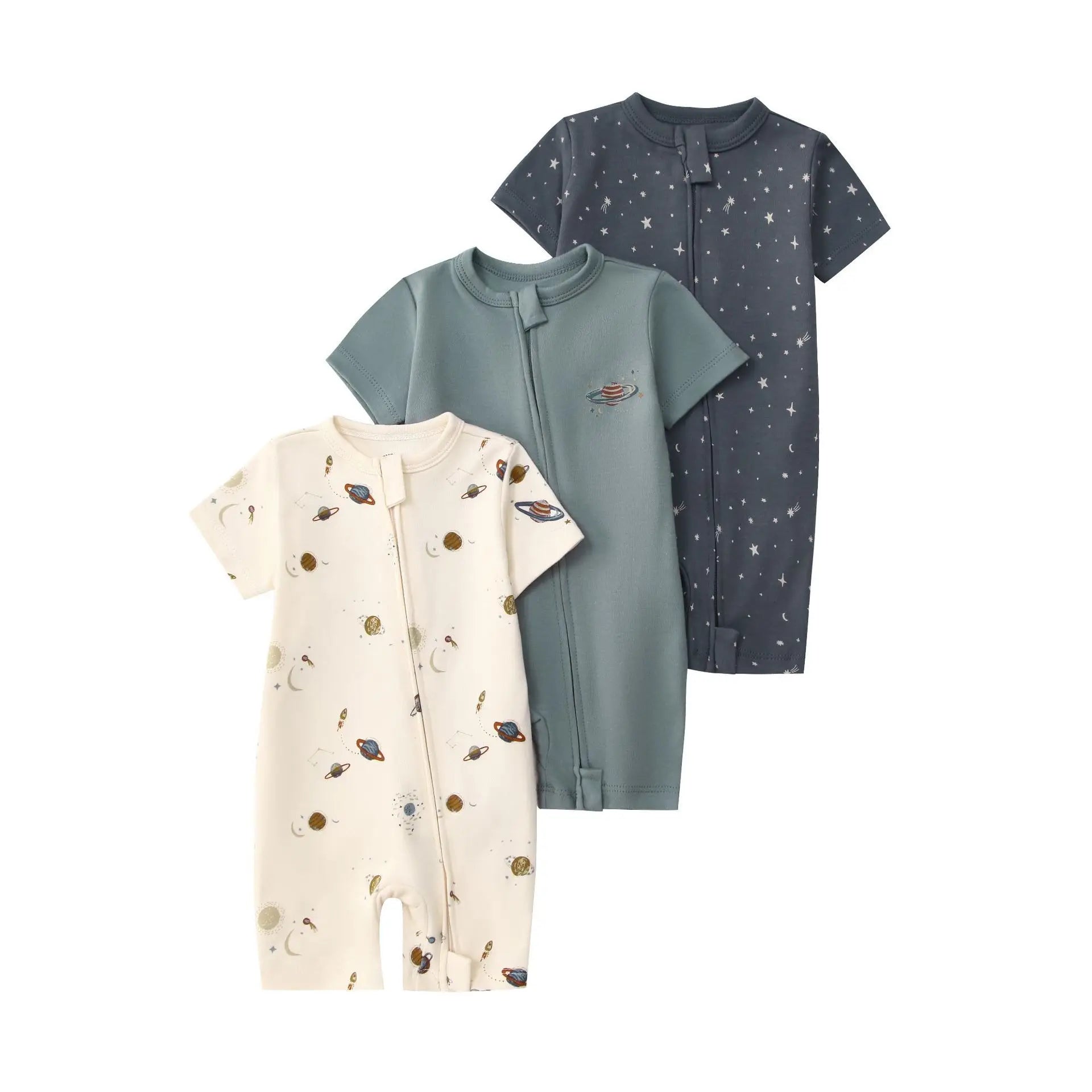 3Pcs/lot New Zipper Infant Baby Girl Boy Clothes Cartoon Short Sleeve Cotton Baby Romper Clothing For Newborn Jumpsuit 6-24 M