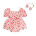 Pudcoco Newborn Infant Baby Girl Outfit, Short Sleeve Heart Print A-line Romper Dress with Bowknot Headband Clothes 0-18M