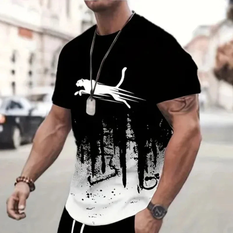 Animal Leopard 3d Print Sports Quick Dry Breathable Men T Shirt Street Casual Fashion Loose Fitness Running Short Sleeve Summer