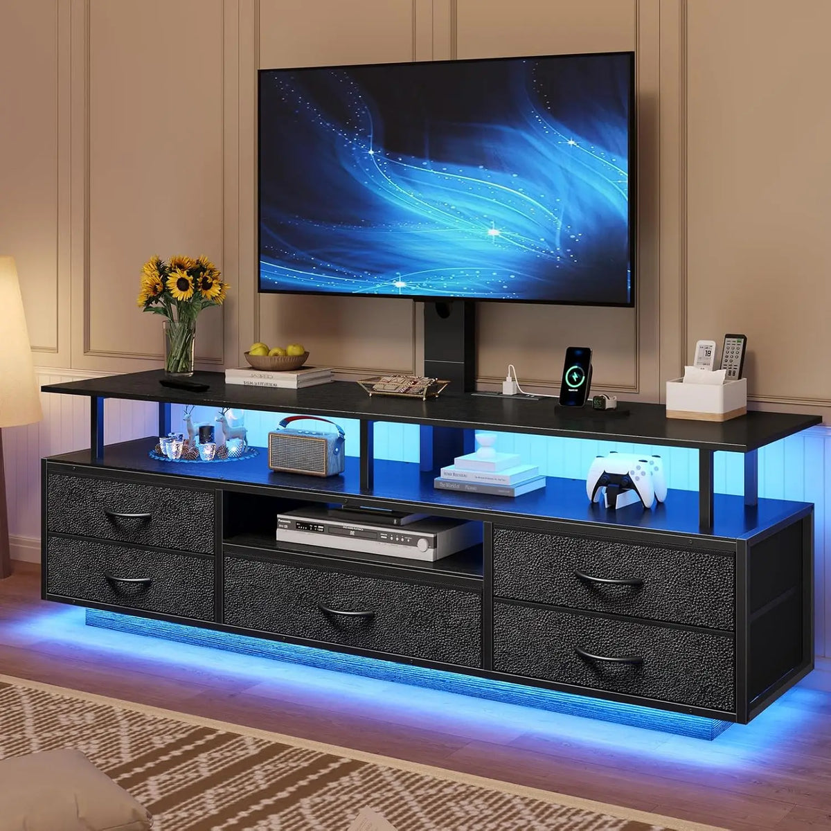 51.2" LED TV Stand with Mount for 45-70 Inch TVs, Power Outlets, Storage & Smart Lights