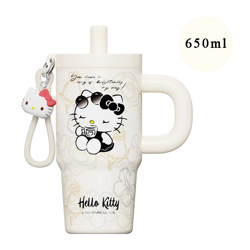 X&W Sanrio Vacuum Insulated Cup stainless steel Kuromi Hello Kitty Straw Tumbler Large Capacity 650ml Coffee Drink Mug for Daily