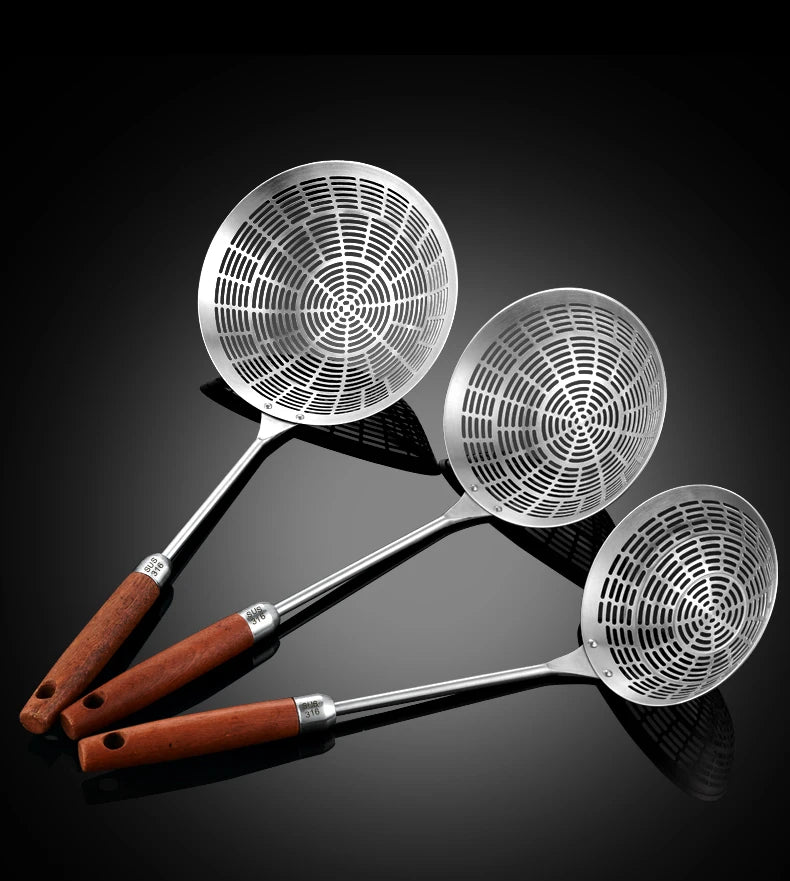 3 Sizes Round 304 Stainless Steel Strainer with Long Handle Kitchen Sieves Scoop Hot Pot Oil Filter Colander Cooking Tools