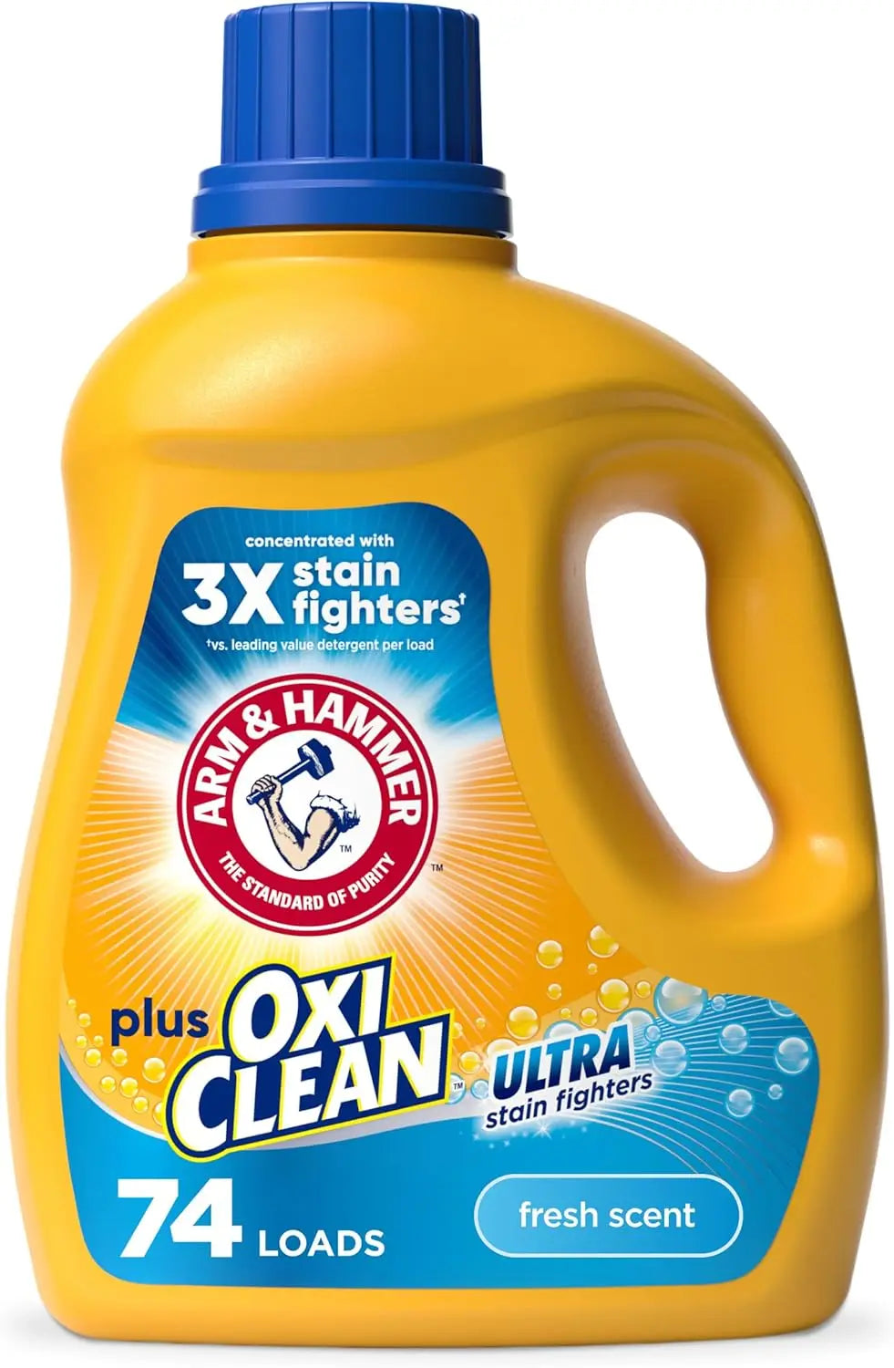 ARM & HAMMER Plus OxiClean Ultra Stain Fighters Liquid Laundry Detergent, Stain Remover for Clothes, Fresh Scent, 74 Loads, 96.2